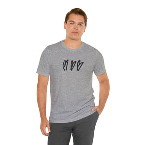 Three Crooked Hearts Short Sleeve T-Shirt