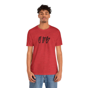 Three Crooked Hearts Short Sleeve T-Shirt