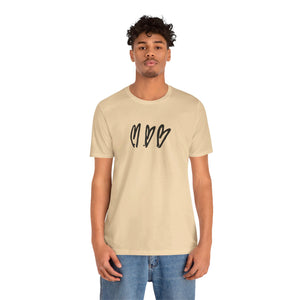 Three Crooked Hearts Short Sleeve T-Shirt